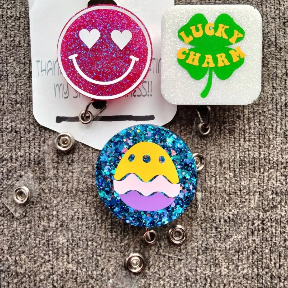 Easter Valentines St Patricks Retractable Name Badge Reel ID Tag Holder Set